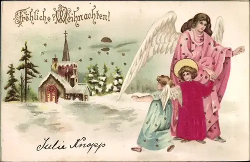 Künstler Ak Weihnachten, Kirche, Engel