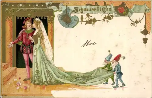 Künstler Litho Schneewittchen, Märchen, Zwerge