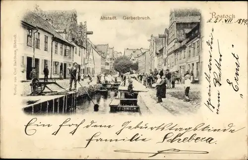 Ak Rostock, Partie in der Altstadt, Gerberbruch, Anwohner
