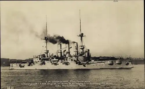 Ak Deutsches Kriegsschiff, SMS Deutschland, Linienschiff, Kaiserliche Marine