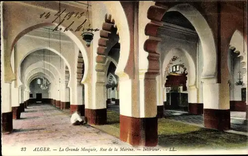 Ak Algier Alger Algerien, La Grande Mosque, Interieur, Rue de la Marine, Moschee, Innenansicht