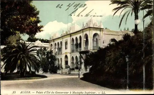 Ak Algier Alger Algerien, Palais d'Ete du Gouverneur a Mustapha Superieur, Palast, Außenansicht