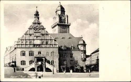 Ak Plauen im Vogtland, Ansicht vom Rathaus, Turmuhr, Markt