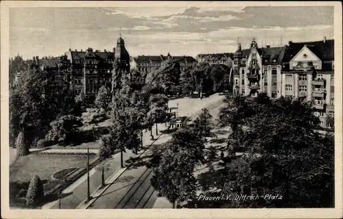 Ak Plauen im Vogtland, Blick auf den Dittrichplatz, Gleise