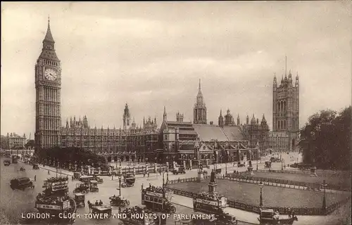 Ak London City England, Clock Tower and Houses of Parliament