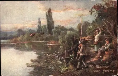 Künstler Ak Goring on Thames Oxfordshire England, Uferpartie