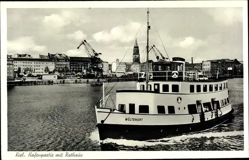 Ak Kiel Schleswig Holstein, Hafenpartie mit Rathaus, Dampfer Möltenort