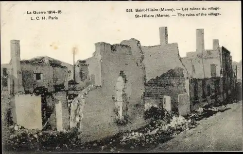 Ak Saint Hilaire Marne, les ruines du village, Kriegszerstörungen, 1. Weltkrieg