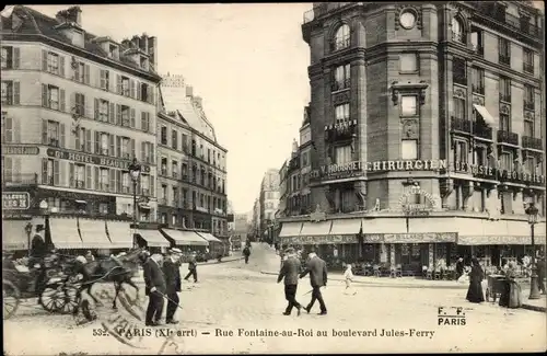 Ak Paris XI, Rue Fontaine au Roi au boulevard Jules Ferry