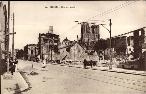 Ak Reims Marne, Rue de Vaale, Trümmer