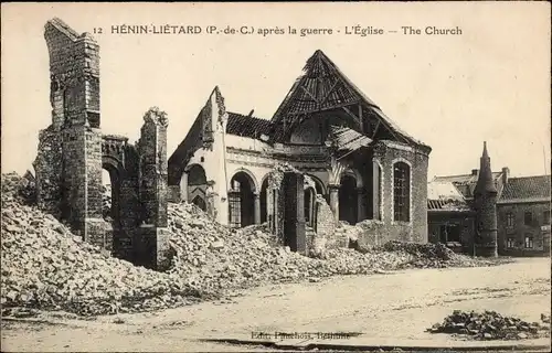 Ak Hénin Liétard Hénin Beaumont Pas de Calais, Apres la guerre, L'eglise,