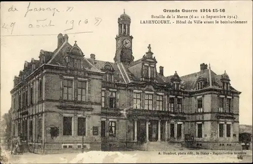 Ak Laheycourt Meuse, Bataille de la Marne, Hotel de Ville avant le bombardement