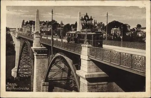 Ak Bern Stadt Schweiz,  Kornhausbrücke, Straßenbahn