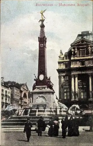 Ak Bruxelles Brüssel, Monument Anspach, Denkmal, Brunnen