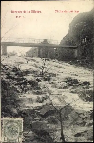 Ak Jalhay Wallonien Lüttich, Barrage de Gileppe, Chute du barrage, Brücke, Wasserfall