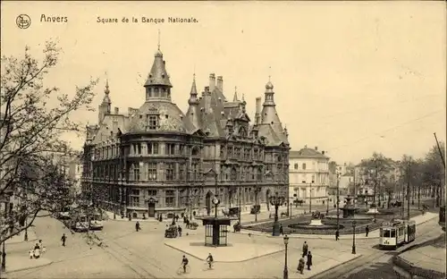 Ak Anvers Antwerpen Flandern, Square de la Banque Nationale, Vorplatz mit Gartenanlage