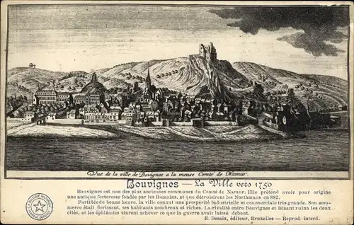 Ak Bouvignes sur Meuse Wallonien Namur, La Ville vers 1750, Panorama, Flußansicht