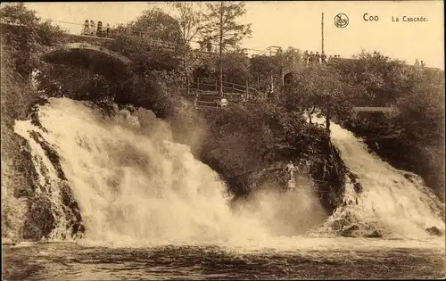 Ak Coo Stavelot Wallonien Lüttich, La Cascade, Wasserfall, Brücke