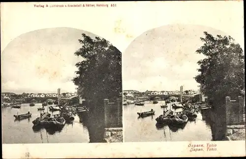 Stereo Ak Tokyo Tokio Japan, Boote, Gewässer, Anleger