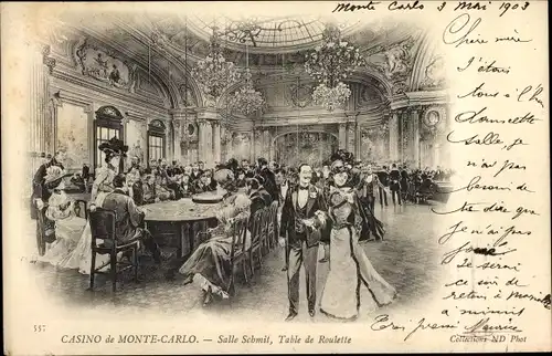 Ak Monte Carlo Monaco, Casino de Monte-Carlo, Salle Schmit, Table de Roulette, Kronleuchter