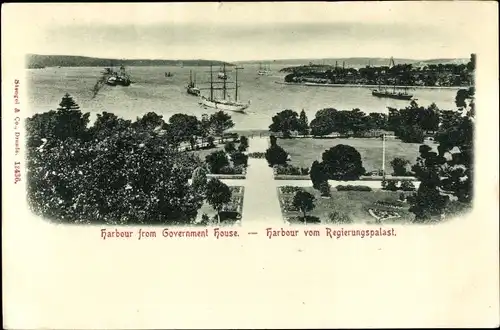 Ak Sydney New South Wales Australien, Harbour from Government House, Hafen vom Regierungspalast aus