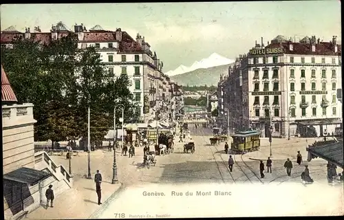 Ak Genève Genf Stadt, Rue du Mont Blanc, Tramway, Hotel Suisse