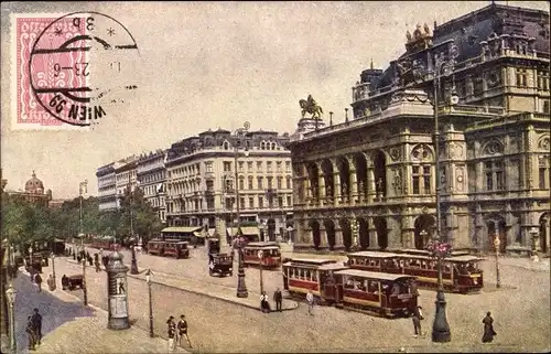 Ak Wien Altstadt, Staatsoper und Opernring, Straßenbahnen