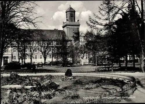 Ak Krefeld am Niederrhein, Stadtgarten und Landgericht