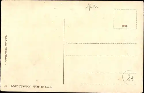 Ak Port Twefick Ägypten, Way to Suez, Blick zum Suezkanal, Eisenbahn