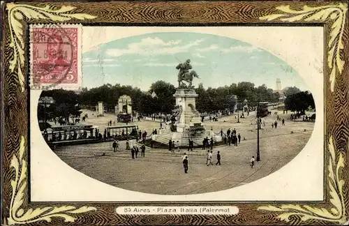 Passepartout Ak Buenos Aires Argentinien, Plaza Italia, Palermo, Reiterstatue
