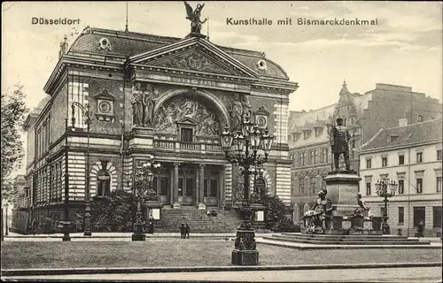 Ak Düsseldorf am Rhein, Kunsthalle mit Bismarckdenkmal