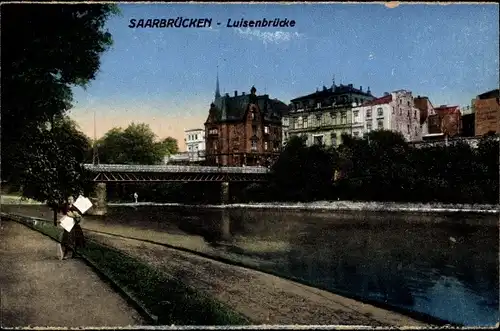 Ak Saarbrücken im Saarland, Luisenbrücke, Fluss