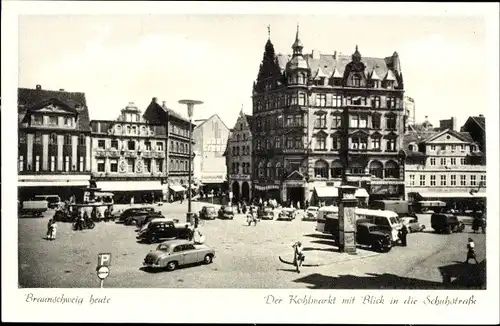 Ak Braunschweig in Niedersachsen, Der Kohlmarkt mit Blick in die Schuhstraße, Autos