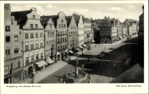 Ak Augsburg in Schwaben, Am Merkur-Brunnen