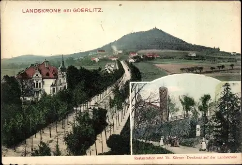 Ak Görlitz in der Lausitz, Landskrone, Restaurant und Th. Körner-Denkmal