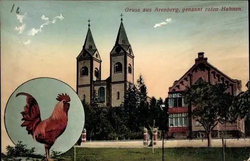 Ak Arenberg Koblenz am Rhein, Roter Hahn, Kirche