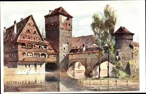 Künstler Ak Nürnberg in Mittelfranken, Flusspartie am Henkersteg