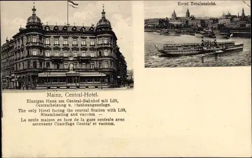 Ak Mainz am Rhein, Central Hotel, Salondampfer