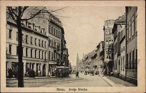 Ak Mainz am Rhein, Große Bleiche, Straßenbahn