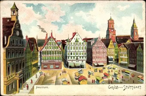 Litho Stuttgart in Württemberg, Marktplatz