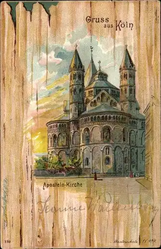 Passepartout Litho Köln am Rhein, Ansicht der Aposteln Kirche
