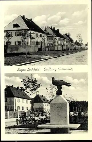 Ak Lagerlechfeld Graben im schwäbischen Kreis Augsburg, Teilansicht, Denkmal mit Adler