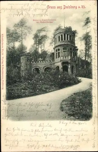 Relief Ak Duisburg im Ruhrgebiet, Ruine und Aussichtsturm am Kaiserberg