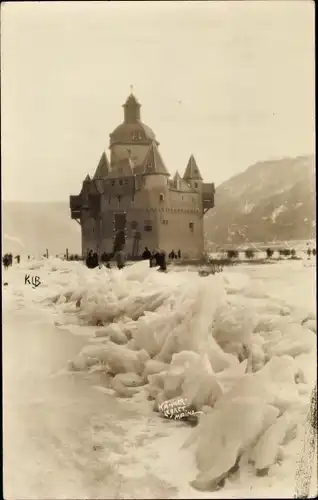 Foto Ak Caub Kaub am Rhein, Burg Pfalzgrafenstein, Winter