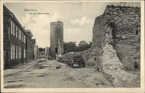 Ak Paderborn in Nordrhein Westfalen, Heiersmauer, Turm, Straßenpartie
