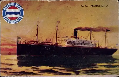 Ak S.S. Manchuria, Dampfer, Dampfschiff, Pacific Mail Steamship Company