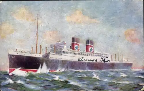 Künstler Ak Dampfer Almeda Star, Blue Star Line