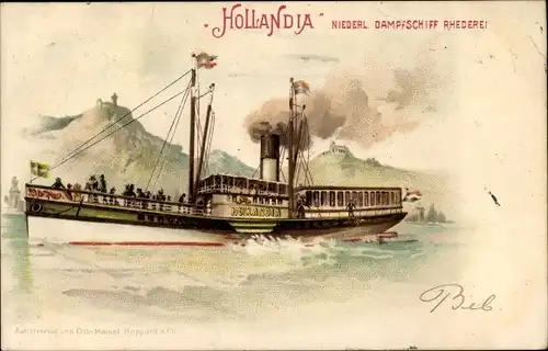Litho Dampfer Hollandia, Niederländische Dampfschiff Rhederei