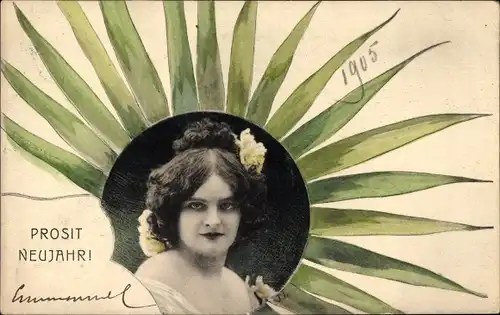 Ak Glückwunsch Neujahr, Junge Frau, Portrait, Blume