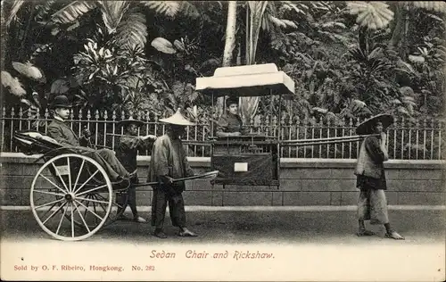 Ak Hongkong China, Sedan Chair and Rickshaw, Sänfte, Rikscha